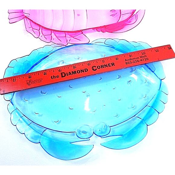 Plastic Fish Crab Serving Trays Snack Trays Taiwan Blue Pink Lot of 2 - Picture 2 of 7